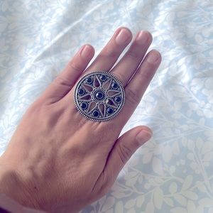 Large oxidised finish ring statement finger ring adjustable